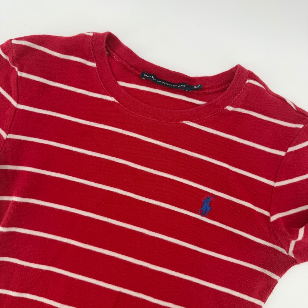 Ralph Lauren‎ Sport Shirt Kids Small Red White Striped Long Sleeve Pony Logo Tee